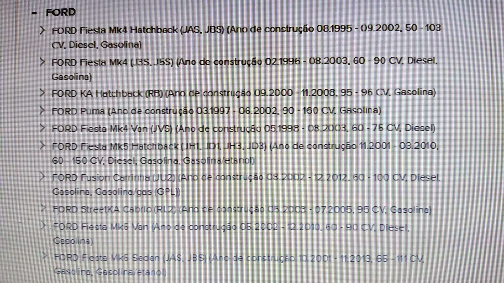 Pastilhas de travão para veiculos Ford