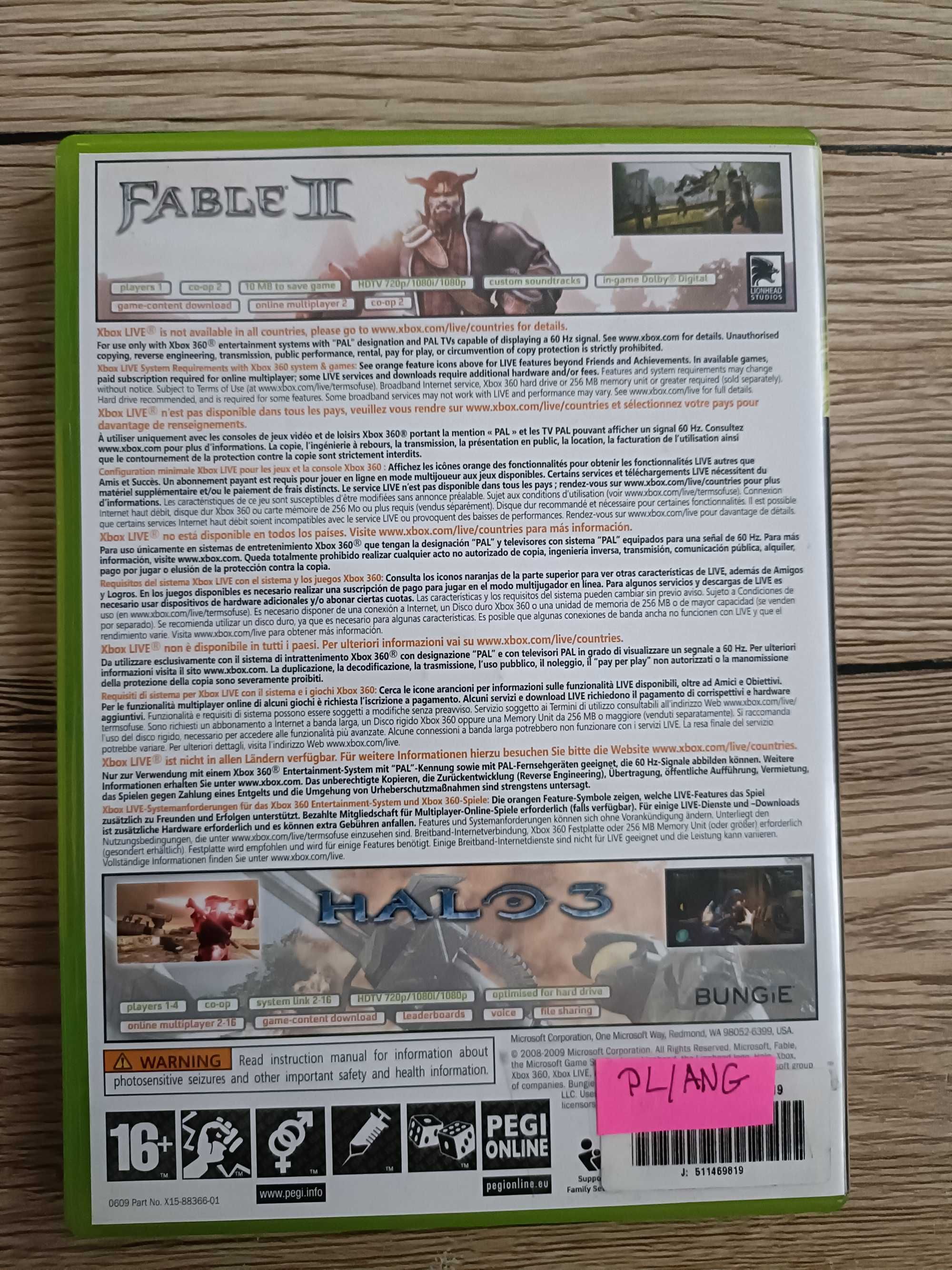 Gra Xbox 360 Fable 2 & Halo 3 (PL /ANG)