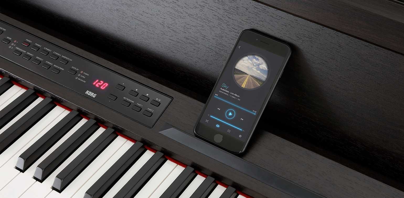 KORG C1 Air Czrne Pianino zamykane + Ławka Słuchawki Naklejki | Zestaw