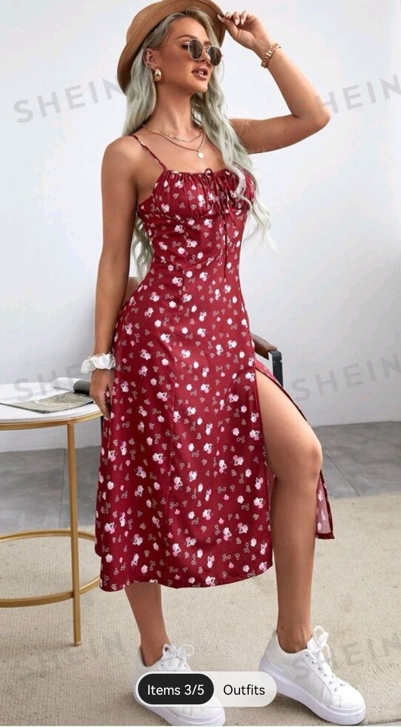 Vestido floral vermelho