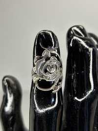 Piękny stary srebrny pierścionek róża 5.2g