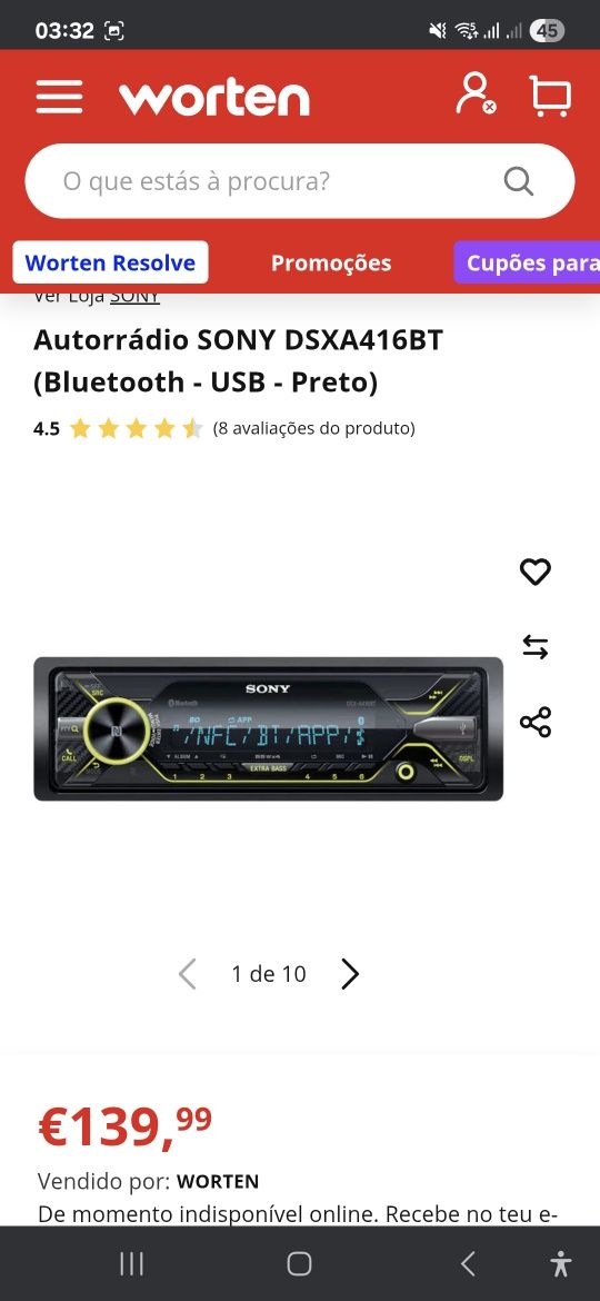 Radio auto sony dsx-a416bt.