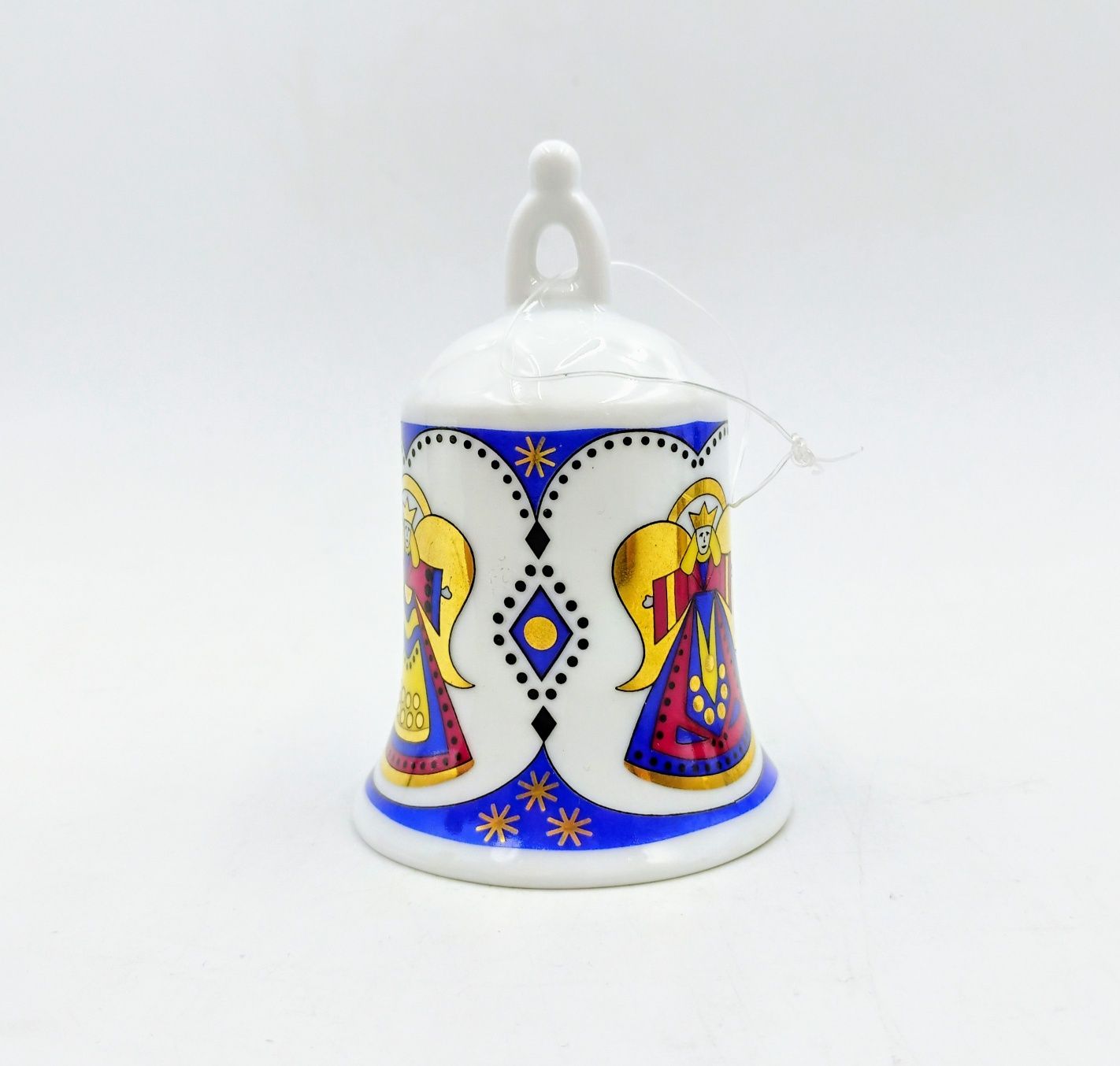 Dzwonek porcelanowy bombka anioł świąteczna porcelana retro złocony