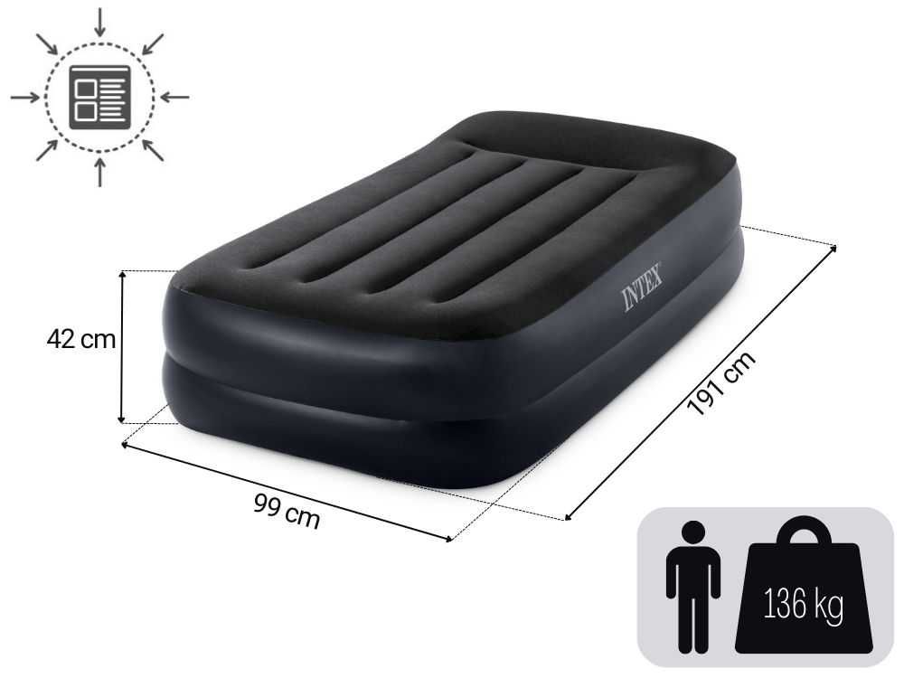 Надувная кровать Intex 64122 со встроенным электро насосом 99х191х42см