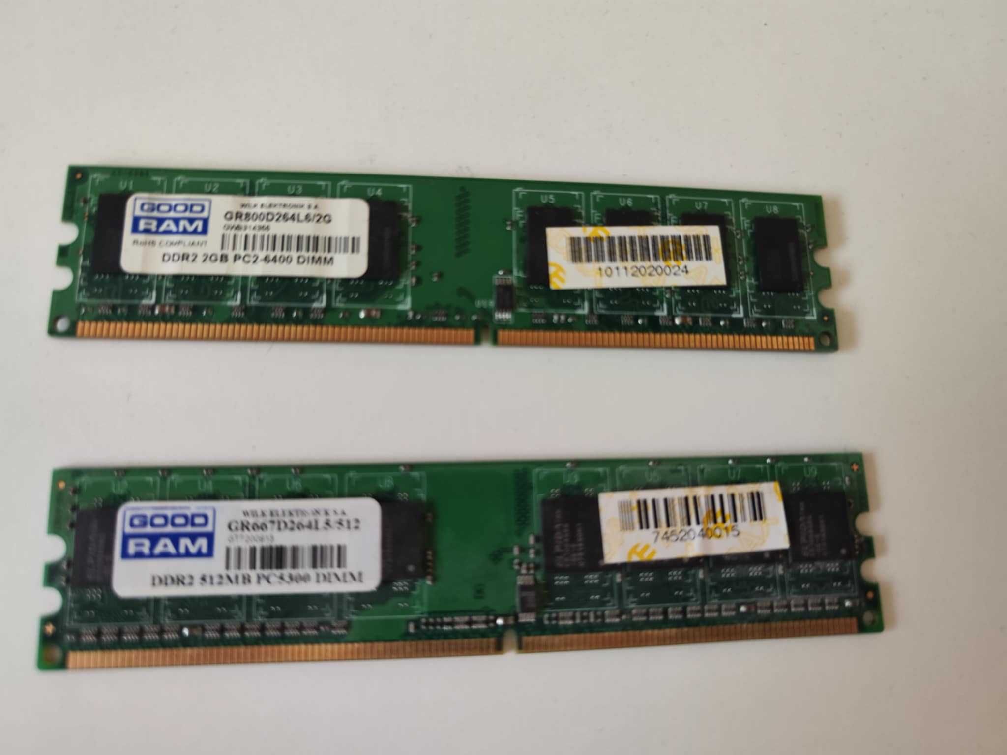 Pamięć RAM: 1x GOODRAM DDR2 2GB 800MHz i  512 MB 667 MHz CL9