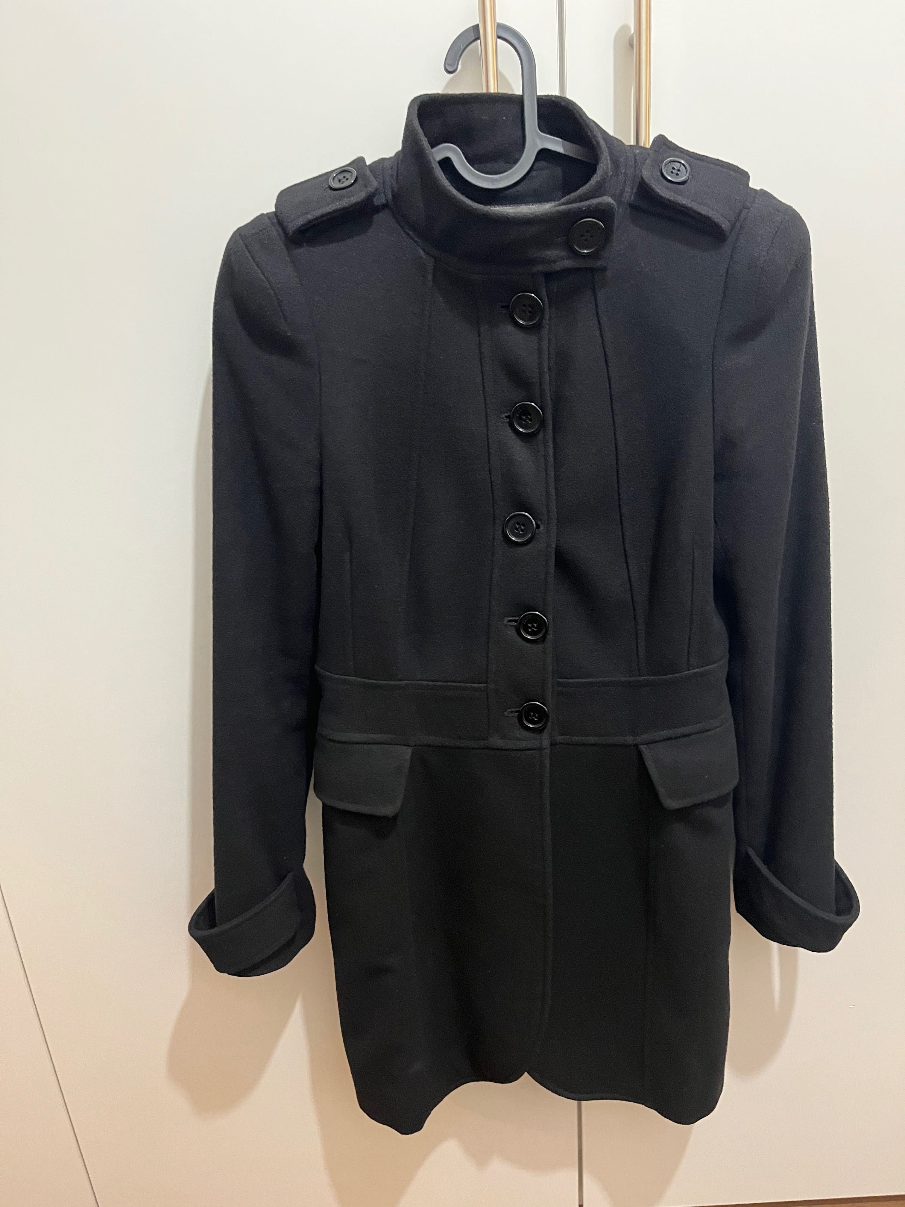Czarny wełniany płaszcz Zara XS