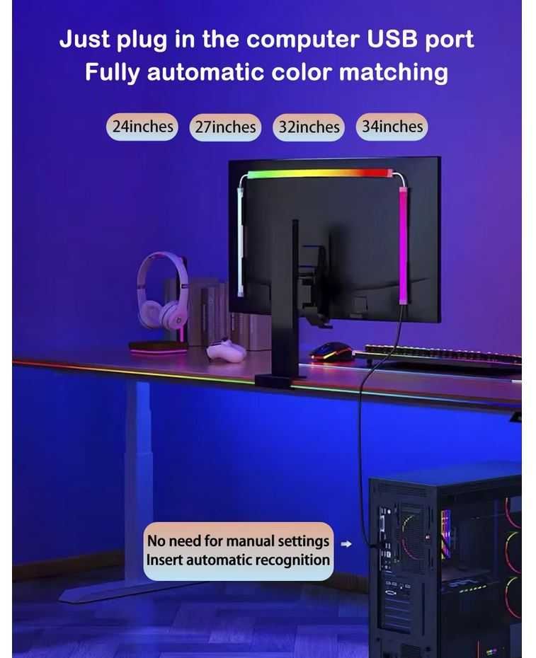 System AMBILIGHT DO MONITORA 27'-29' mocny LED PC usb/idealna jakość!