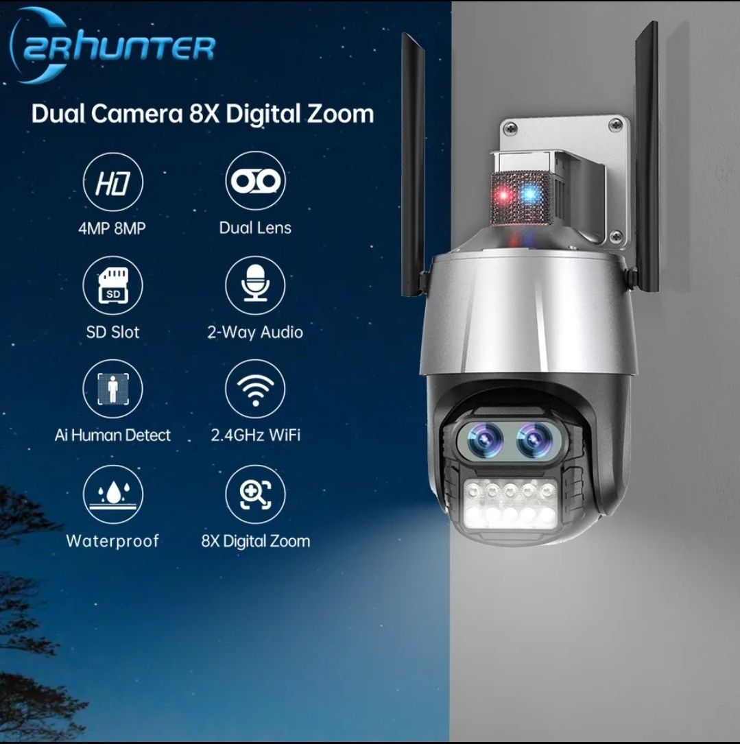 Kamera wifi IP 4K 8MP. 8 x Zoom cyfrowy. Night Vision. 2 obiektywy. Ic
