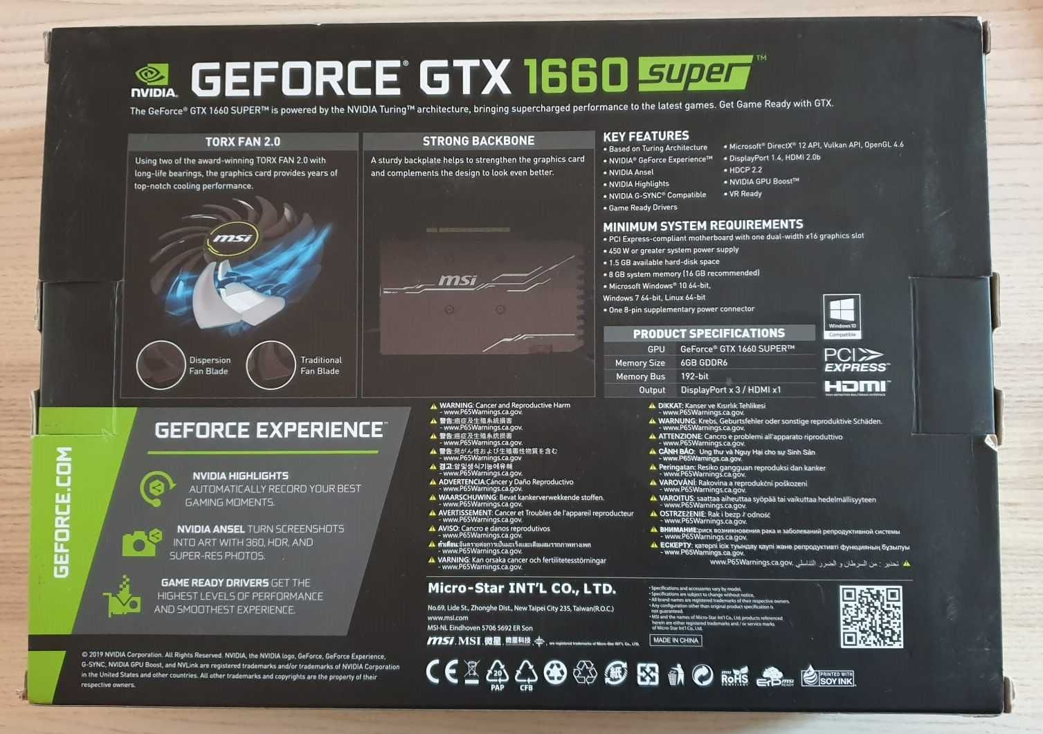 Gráfica MSI Nvidia GEForce GTX 1660 Super Ventus XS OC 6 GB GDDR 6