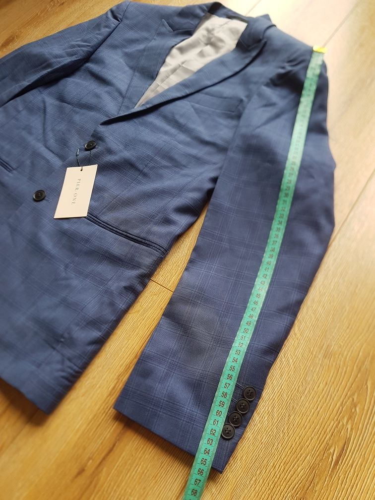 50 L Pier One garnitur męski w kratę blue niebieski marynarka spodnie