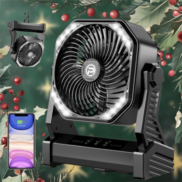 Ventilador portatil para campismo ou espacos exteriores carrega telm