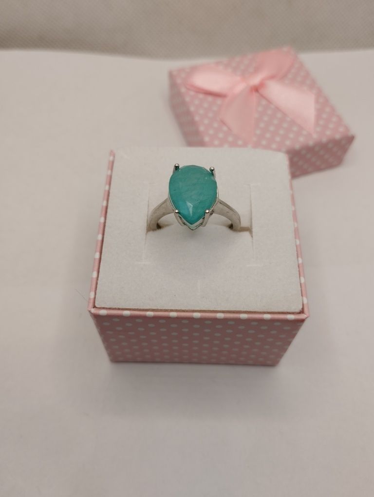 Srebrny pierścionek, Turmalin Paraiba, próba 925, rozmiar 16