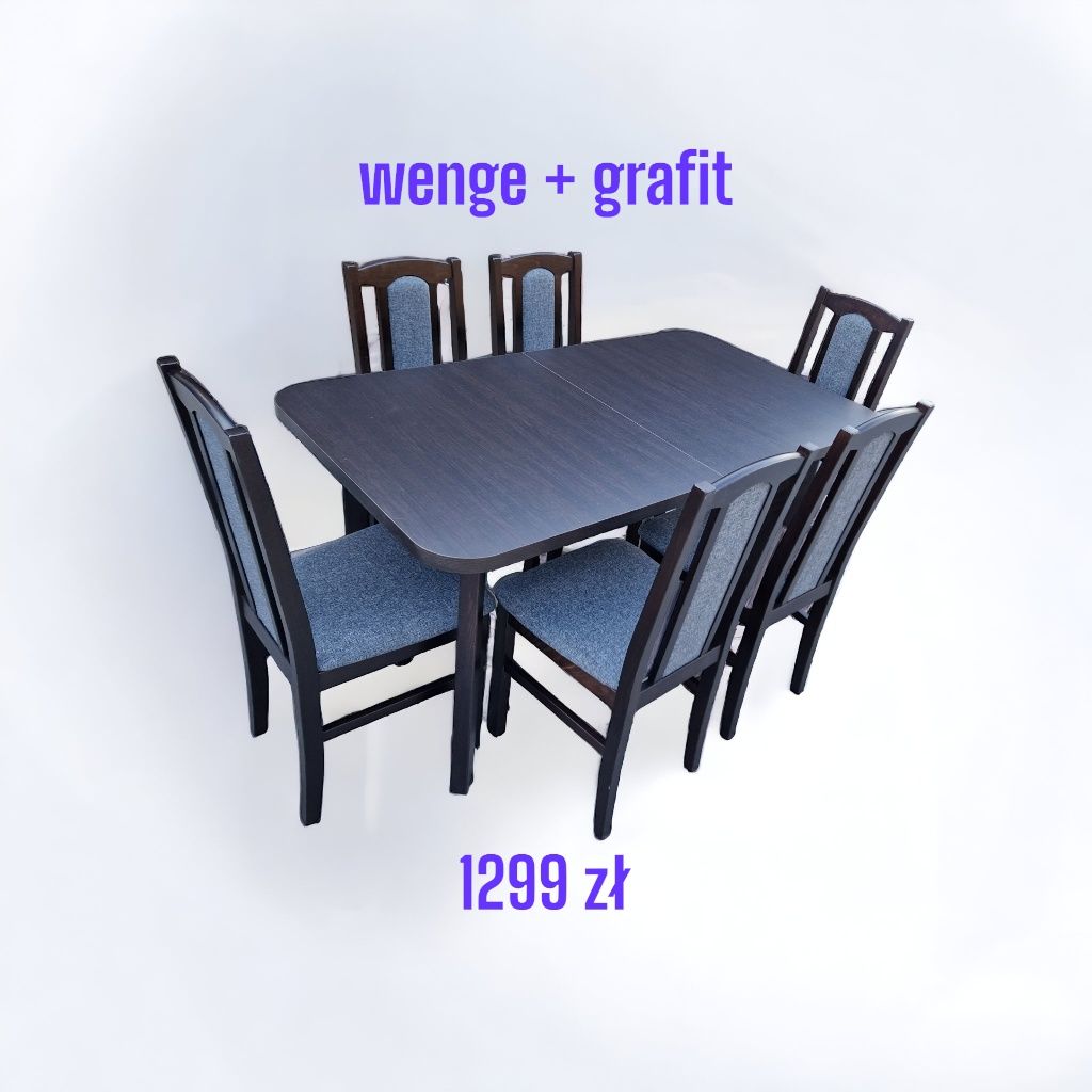 Nowe : Stół z 6 krzesłami, WENGE + GRAFIT , transport cała Polska