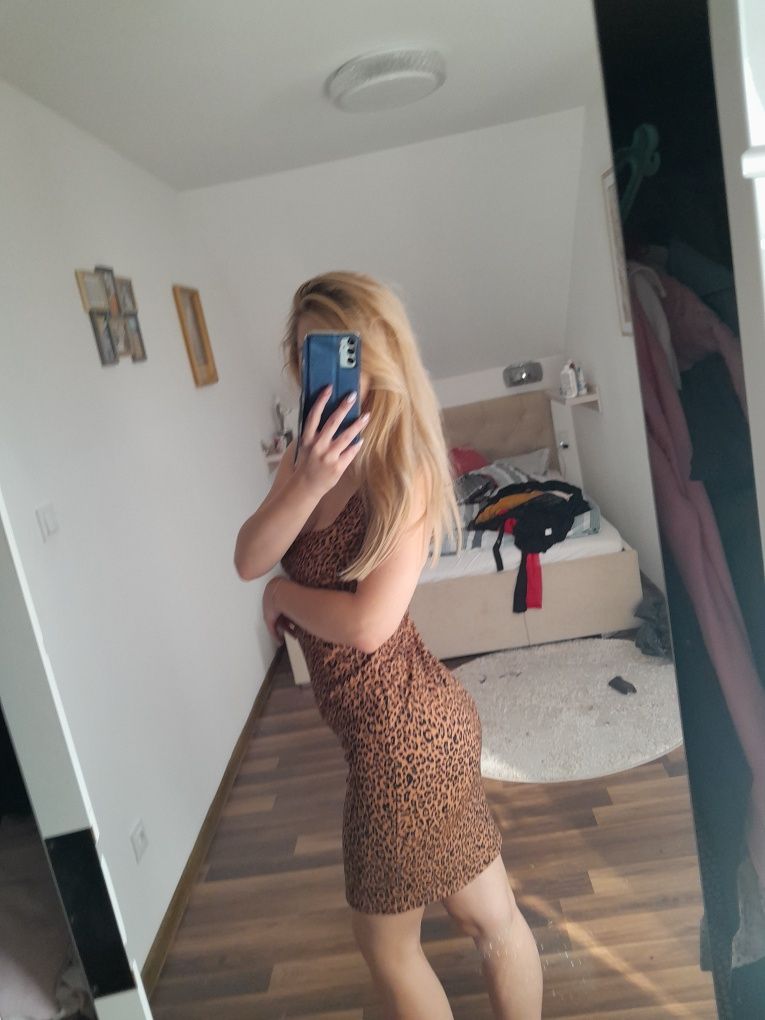 Sukienka midi panterka kwadratowy dekolt sexy s m kobieca hit