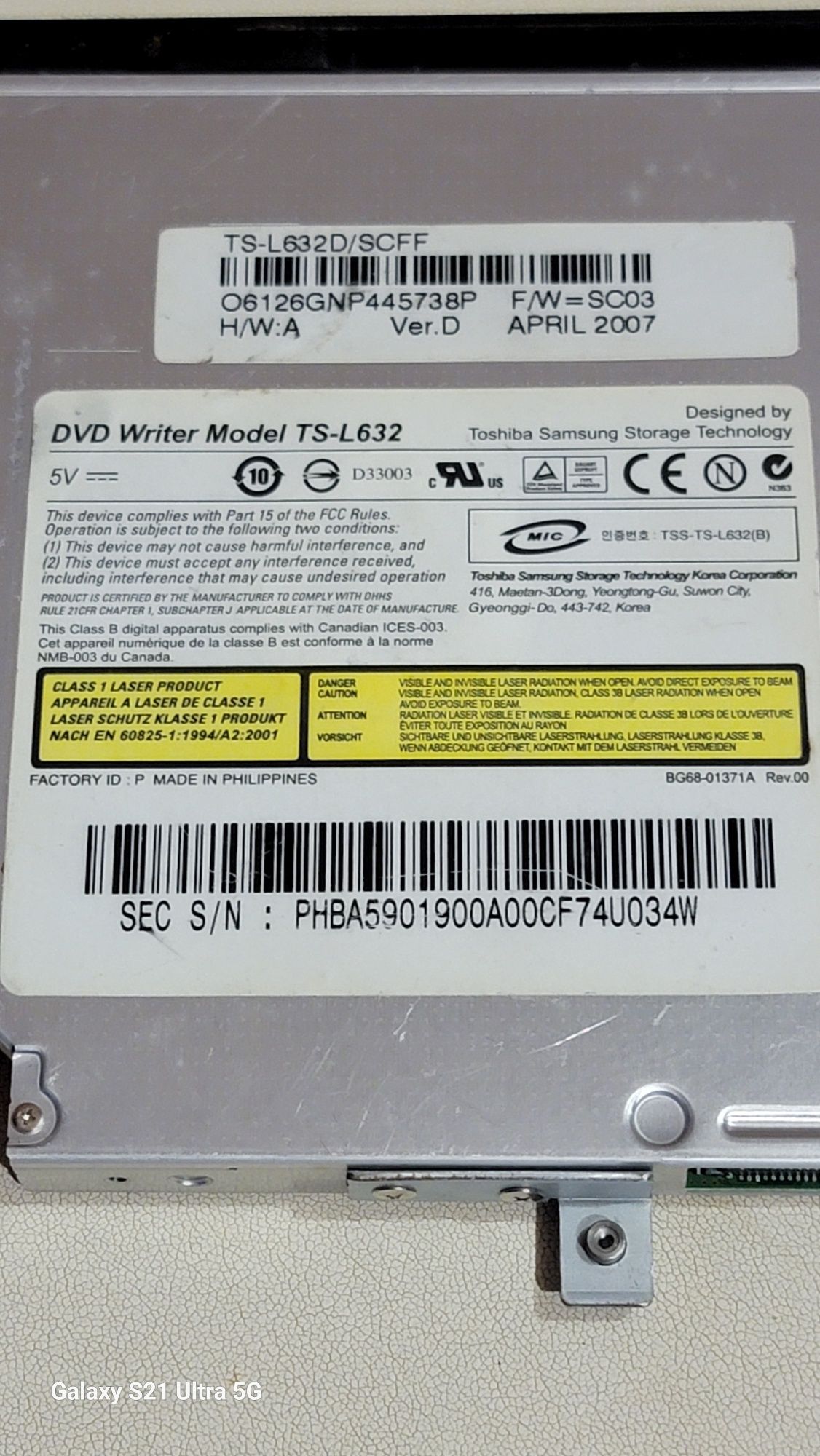 DVDRW TS-L632 для ноутбука Samsung (IDE 12.7mm)