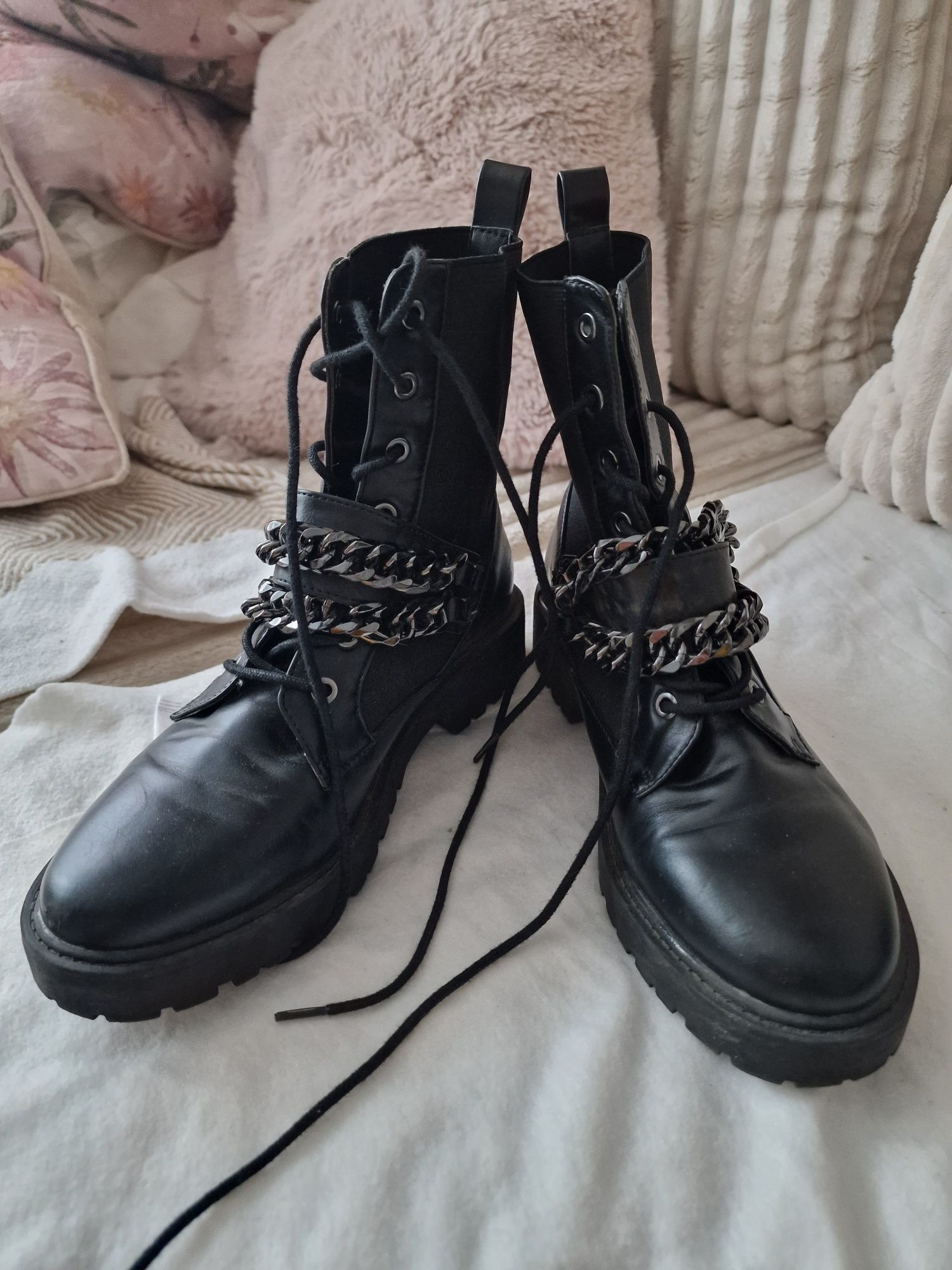 Buty workerh sztyblety z łańcuszkiem