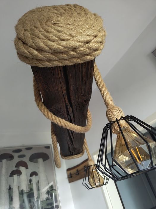 Lampa sznur jutowy 2xe27 belka rustykalna loft handmade klosze