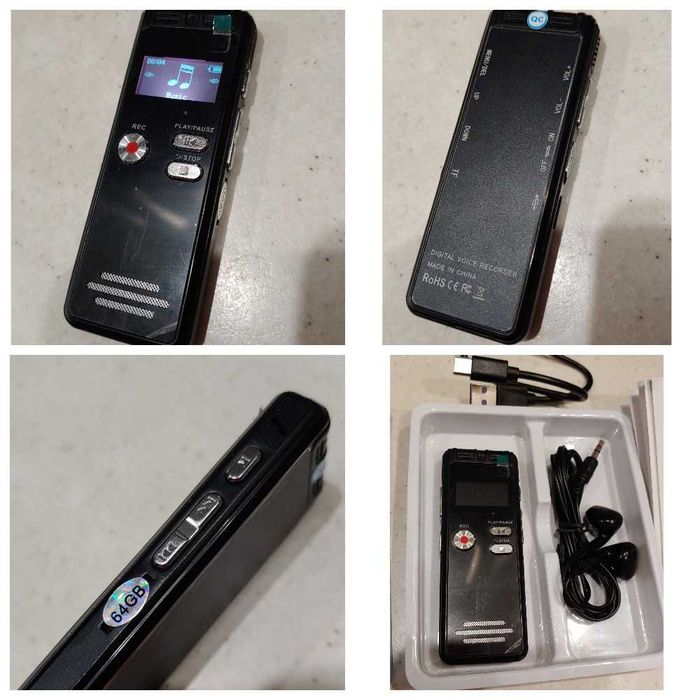 Цифровой профессиональный диктофон 64 ГБ с функцией МР3-плеер, Амазон