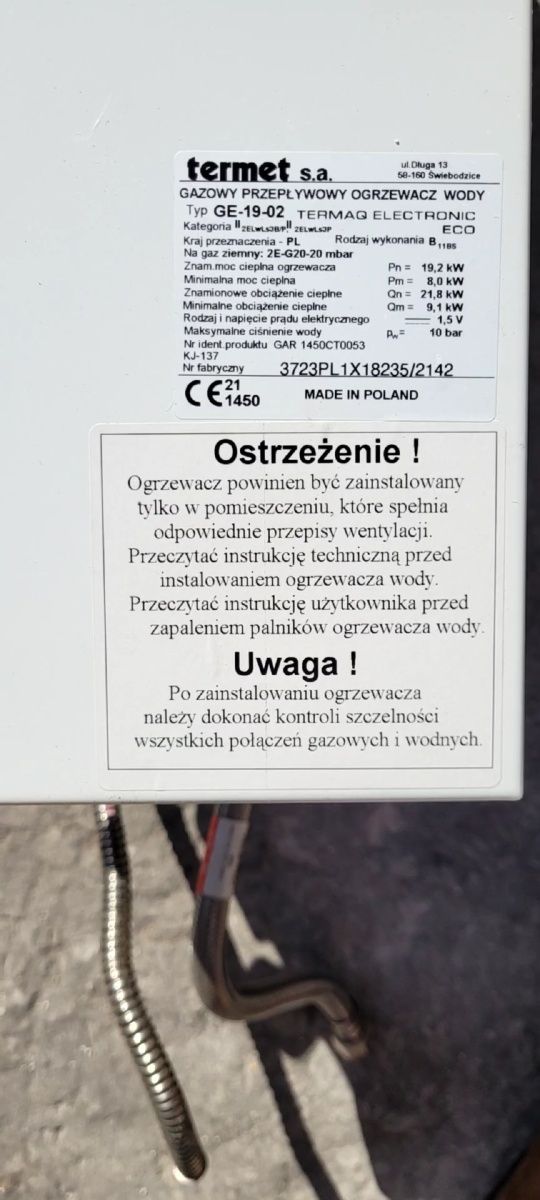 Gazowy przepływowy ogrzewacz wody Termet