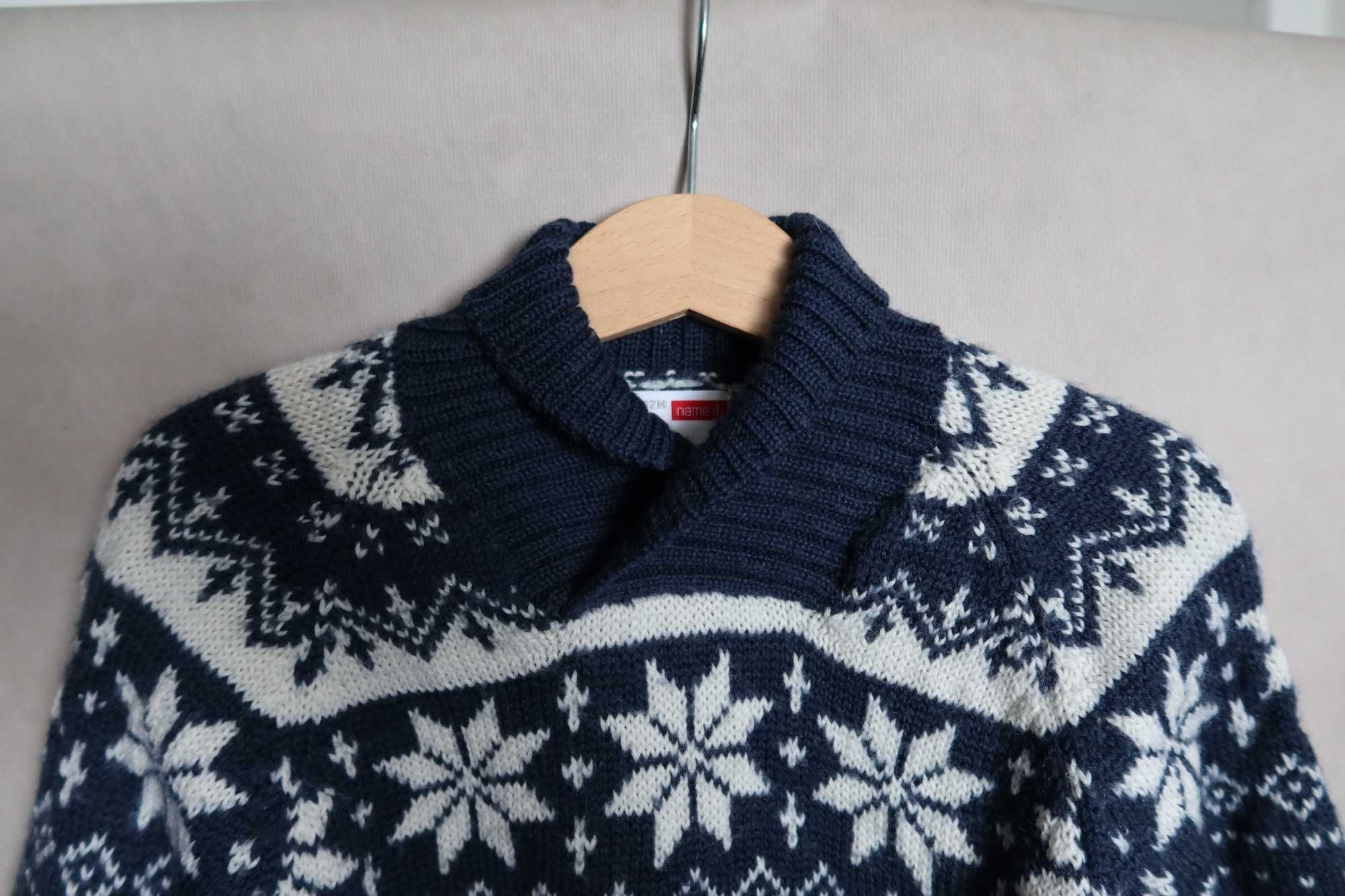 Sweter 80 NAME IT wełna wełniany z kołnierzem norweski wzór