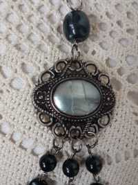 Naszyjnik korale retro vintage czarne wisiorek biżuteria