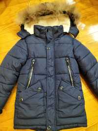 Зимова куртка хлопчику дівчинці на 5 років коралова темно синя 110