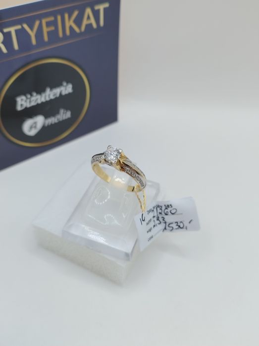 Pierścionek złoty zaręczynowy ręcznie robiony ciekawy wzór próba 585