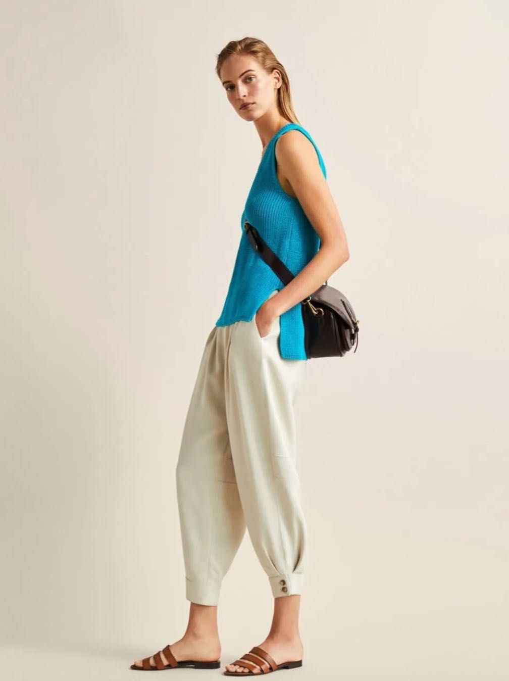 Niebieska pleciona bluzka MASSIMO DUTTI L bawełna zalando bezrękawnik