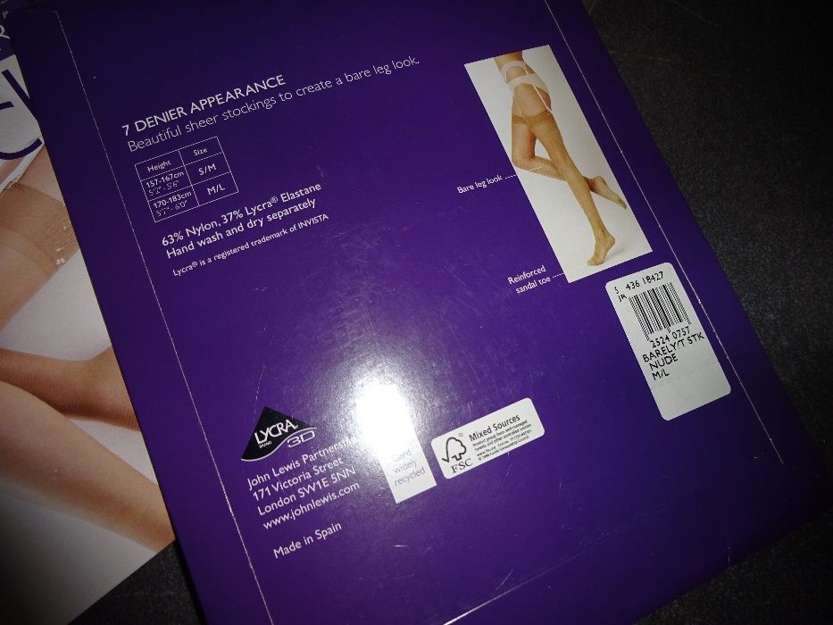 3x John Lewis Women BARELY THERE stockings NUDE pończochy do pasa M/L