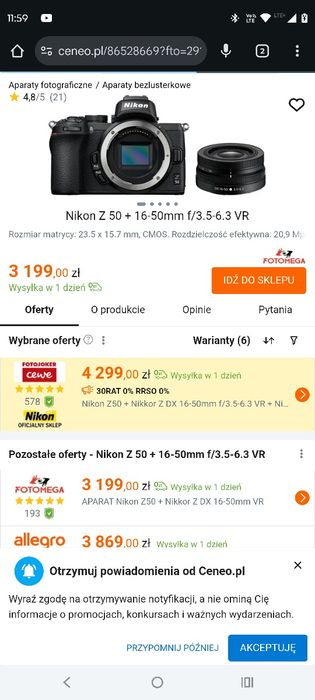 Nikon z50 z obiektywem