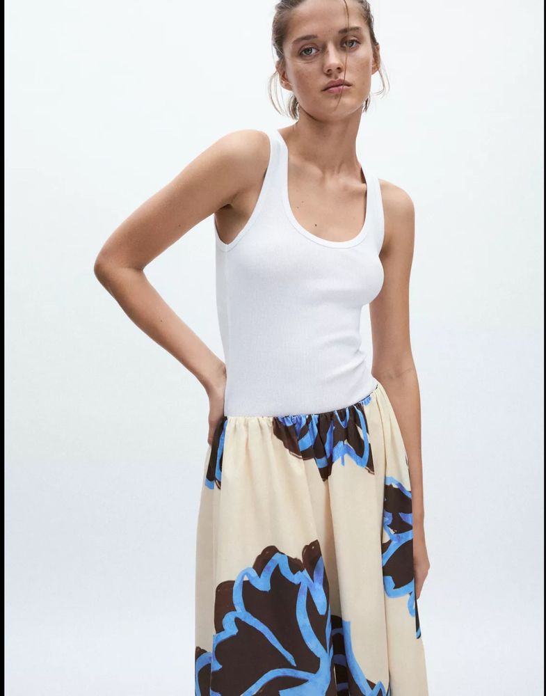 ZARA Spódnica midi kwiatowy wzór 100% bawełna