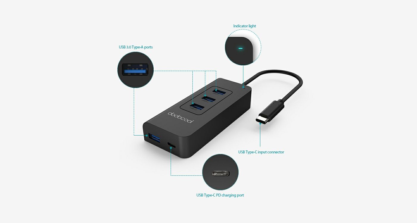 USB-C до 4-портового концентратора USB 3.0 з PD