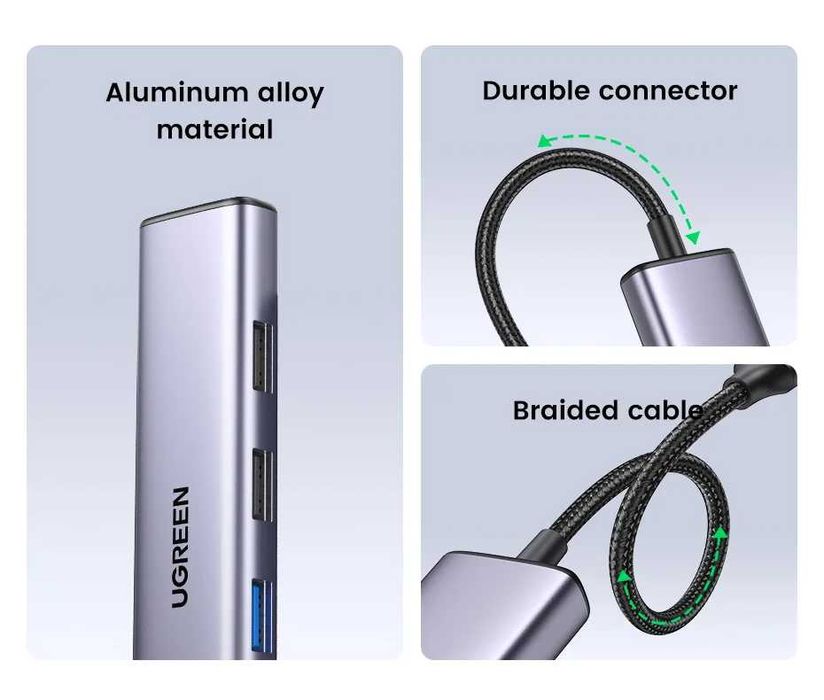 Багатопортовий адаптер Ugreen 5-в-1 hub HDMI Type-C USB3.0