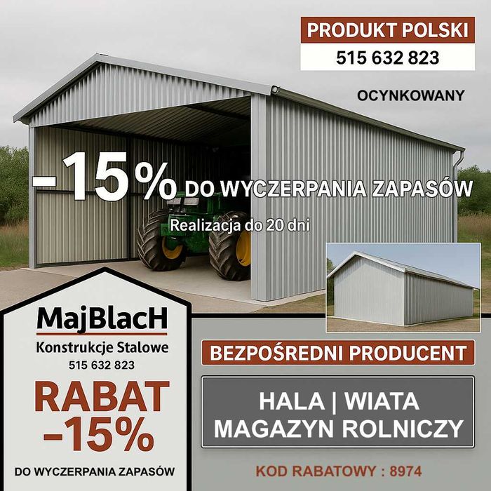 Wysoki Garaż Blaszany Ocynkowany - Magazyn - OBNIŻAMY CENY – Maj-Blach