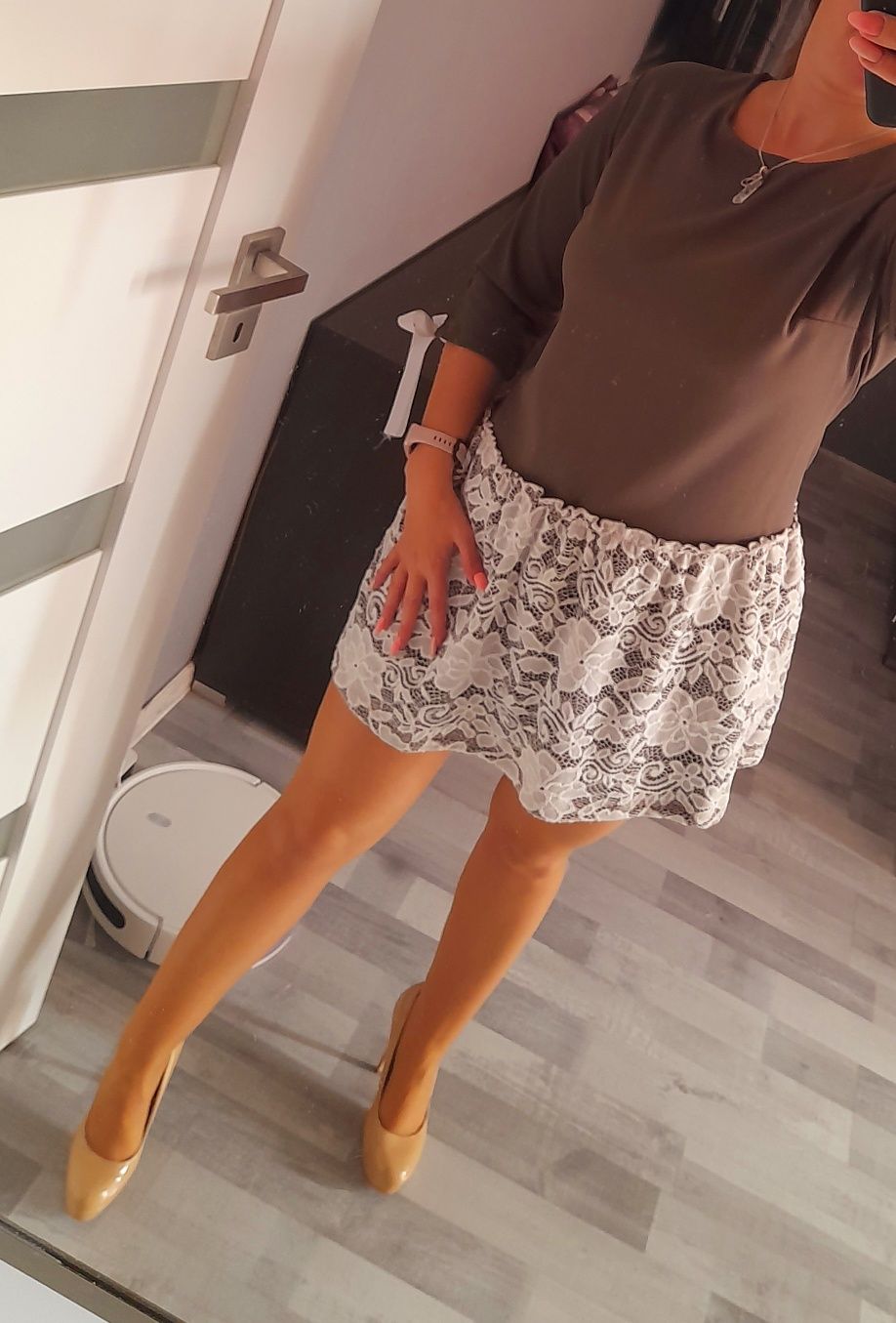 Sukienka oliwka khaki koronka Koronkowa kokardki kokardy S 36