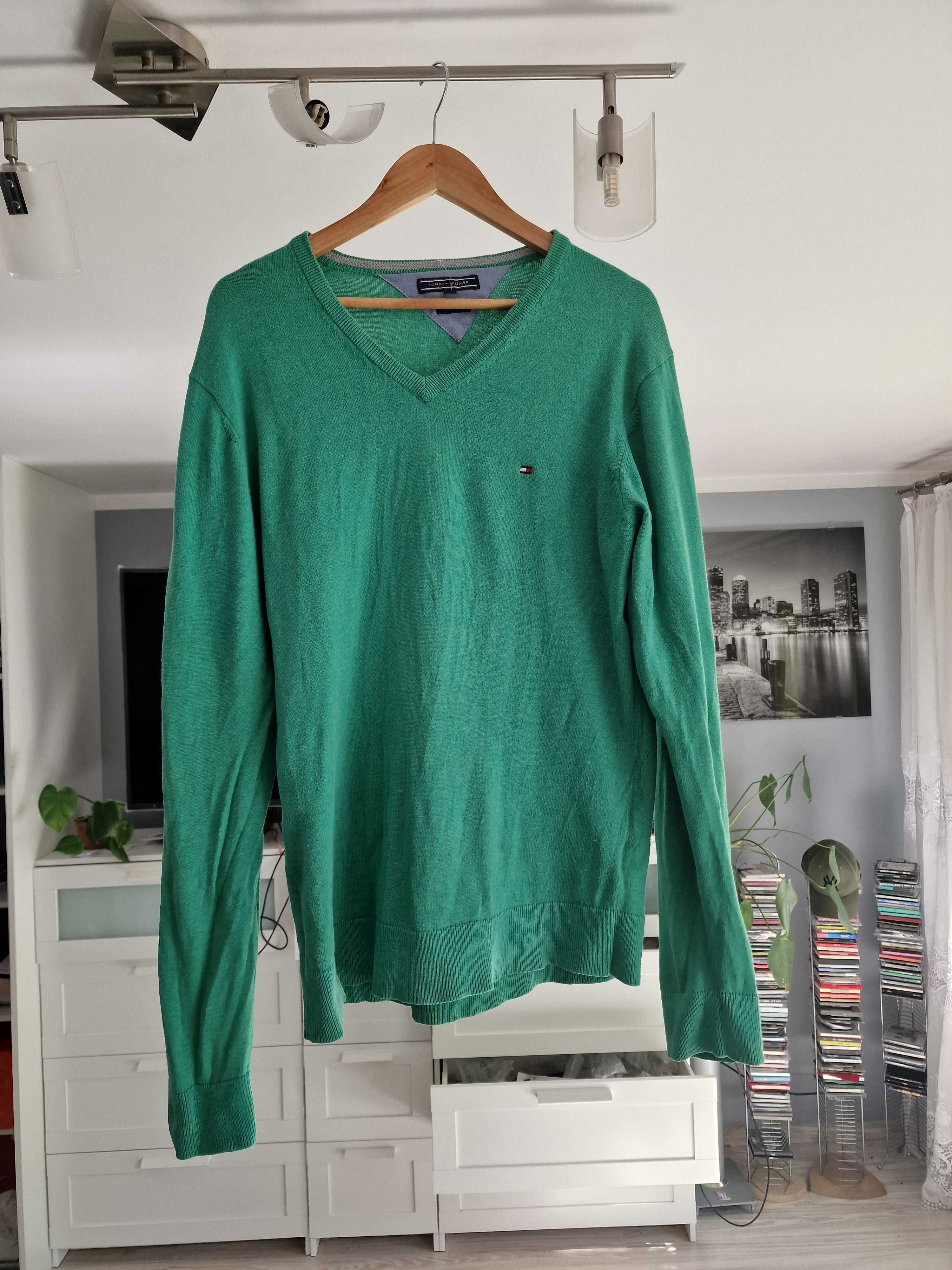 Męski sweter Tommy Hilfiger roz. XL, zielony, stan bdb. Sweterek