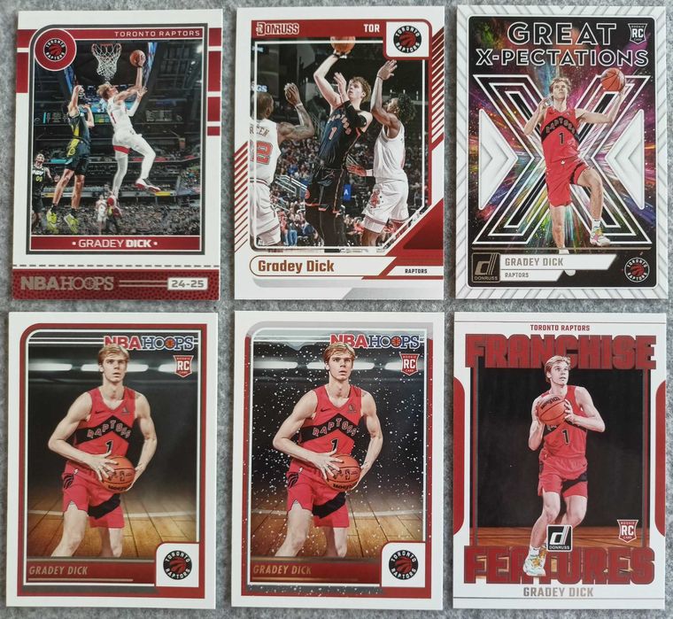 6 kart NBA Gradey Dick Toronto Raptors Hoops Donruss w tym 4 Rookie