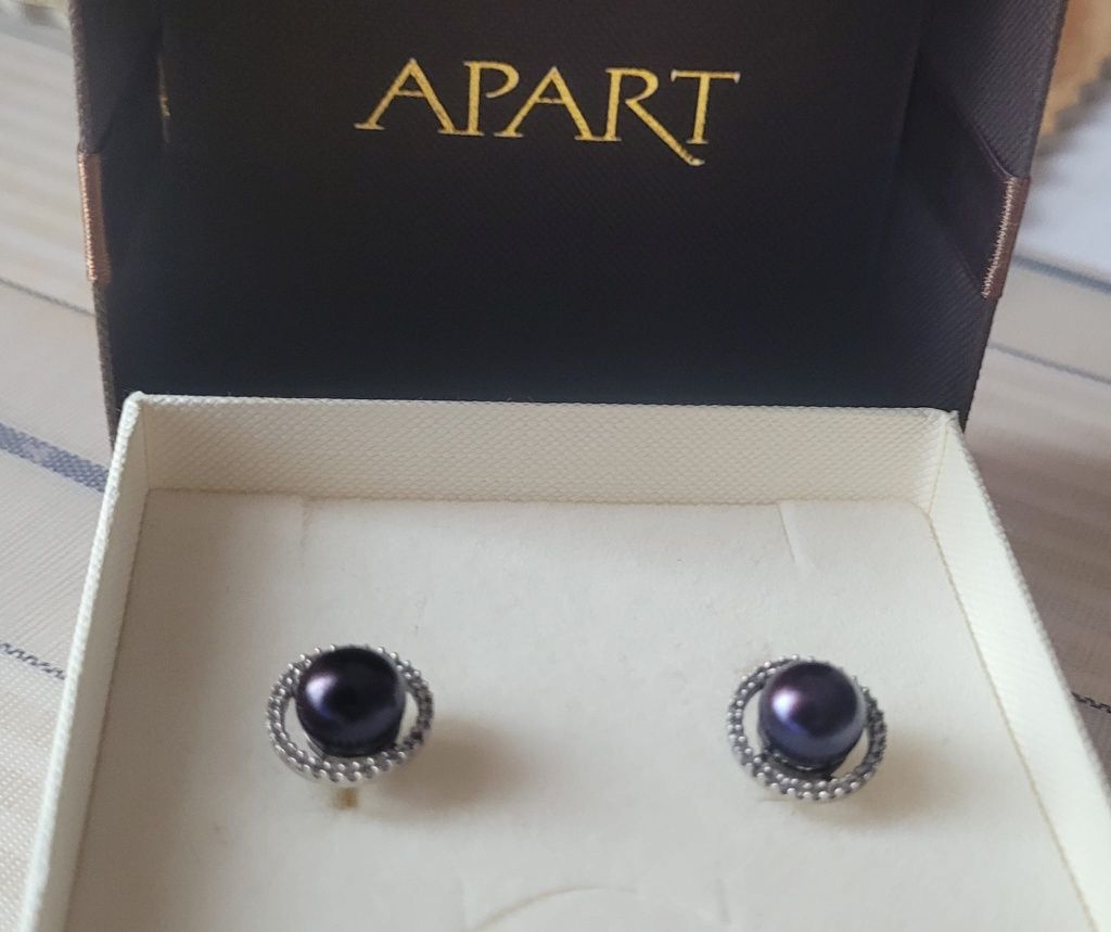 Kolczyki APART czarna perła, cyrkonie