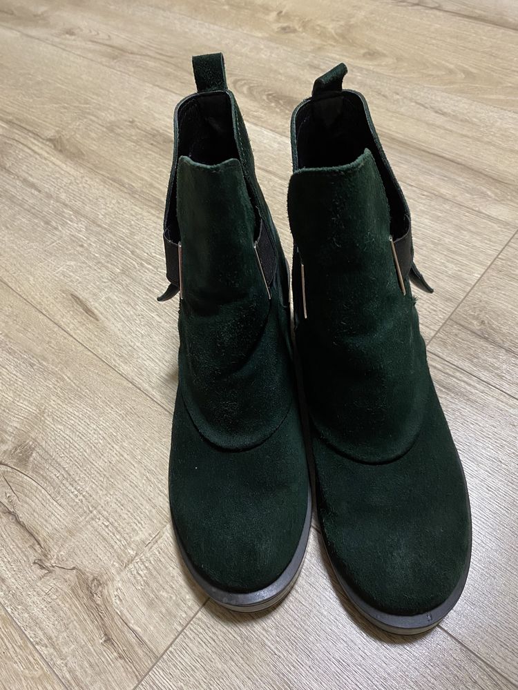 Ботинки зелені демісезон, натуральна замша
