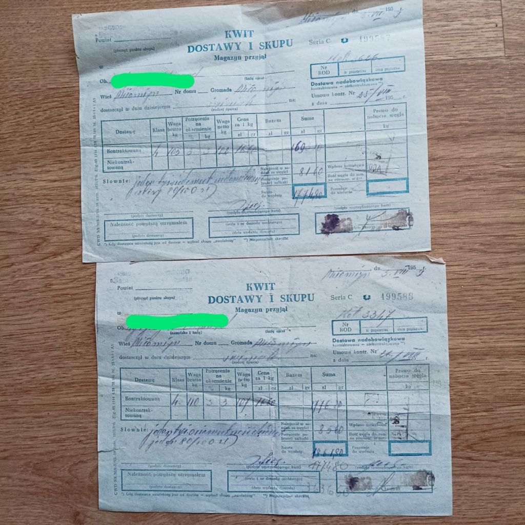 84. Stare kwity dostawy towarów do GS z 1959 r. -   2 sztuki