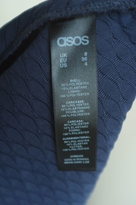 granatowa sukienka ASOS 36 S rozkloszowana elegancka gołe plecy Klasyk