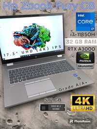 Hp Zbook 17 Fury G8 4K UHD IPS i7-11850H 32-64GB/512-2Tb SSD RTX A3000