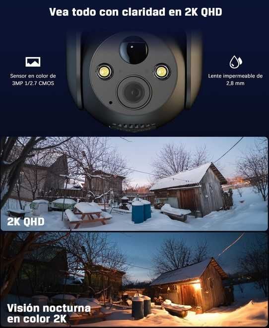 Camara de Vigilância Sem WI-FI 2K 360 IP65 Exterior Painel Solar
