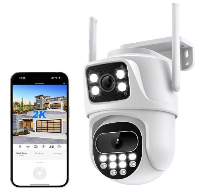 Podwójna kamera 2x3MP, 2K HD, obrót 355 stopni, śledzenie ruchu, IP66