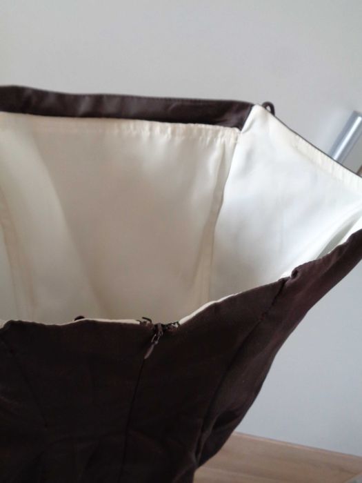 Suknia wizytowa długa brąz z ozdobnym haftem "Morgan and Co" XS 32/34