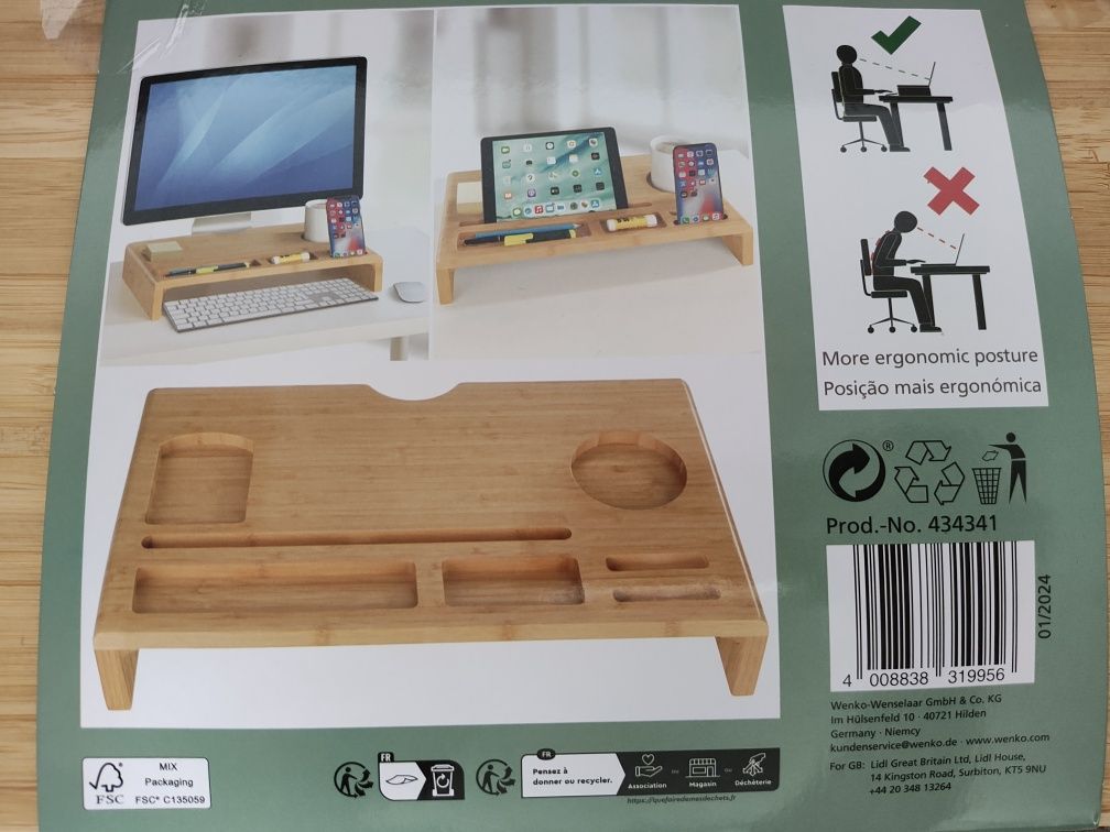 Podstawka pod monitor z przegródkami na akcesoria biurowe