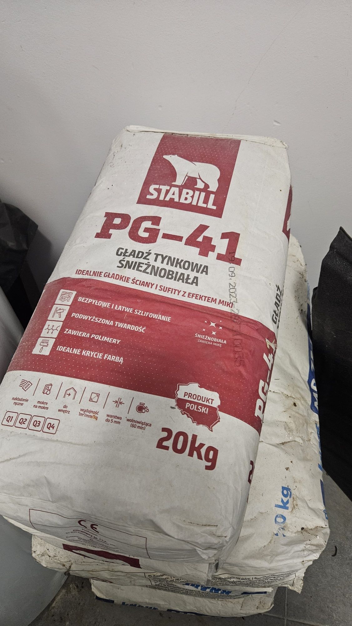 gładź PG-41 Stabill 20kg- 40zl szt i 4xtynk MP 75L Knauf 30kg