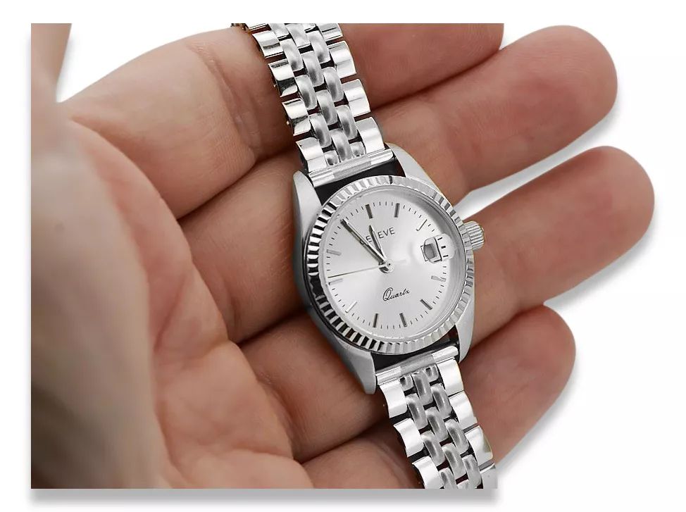 Zegarek damski z białego złota 14k perłowa tarcza lw020wds&lbw008w K