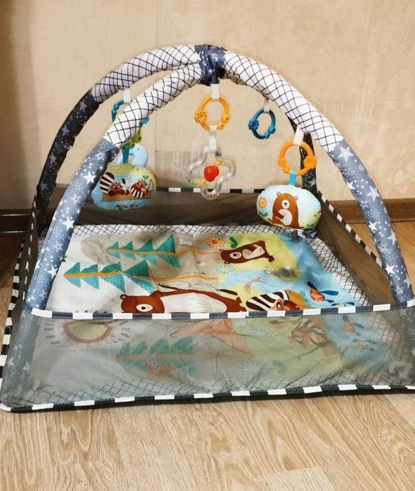 Дитячий ігровий розвиваючий килимок-манеж з дугами , сірий