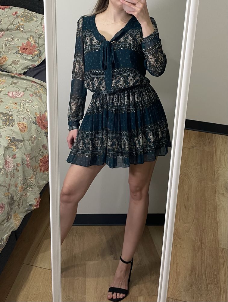 Boho wiązana sukienka na sylwestra święta mini xs plisowana zielona